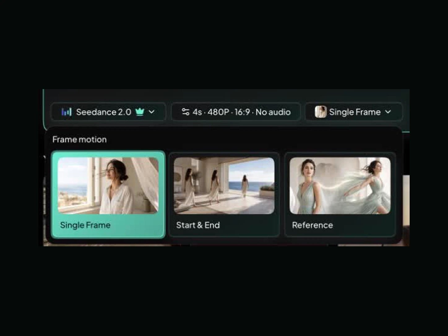 Start with text, an image, or reference frames